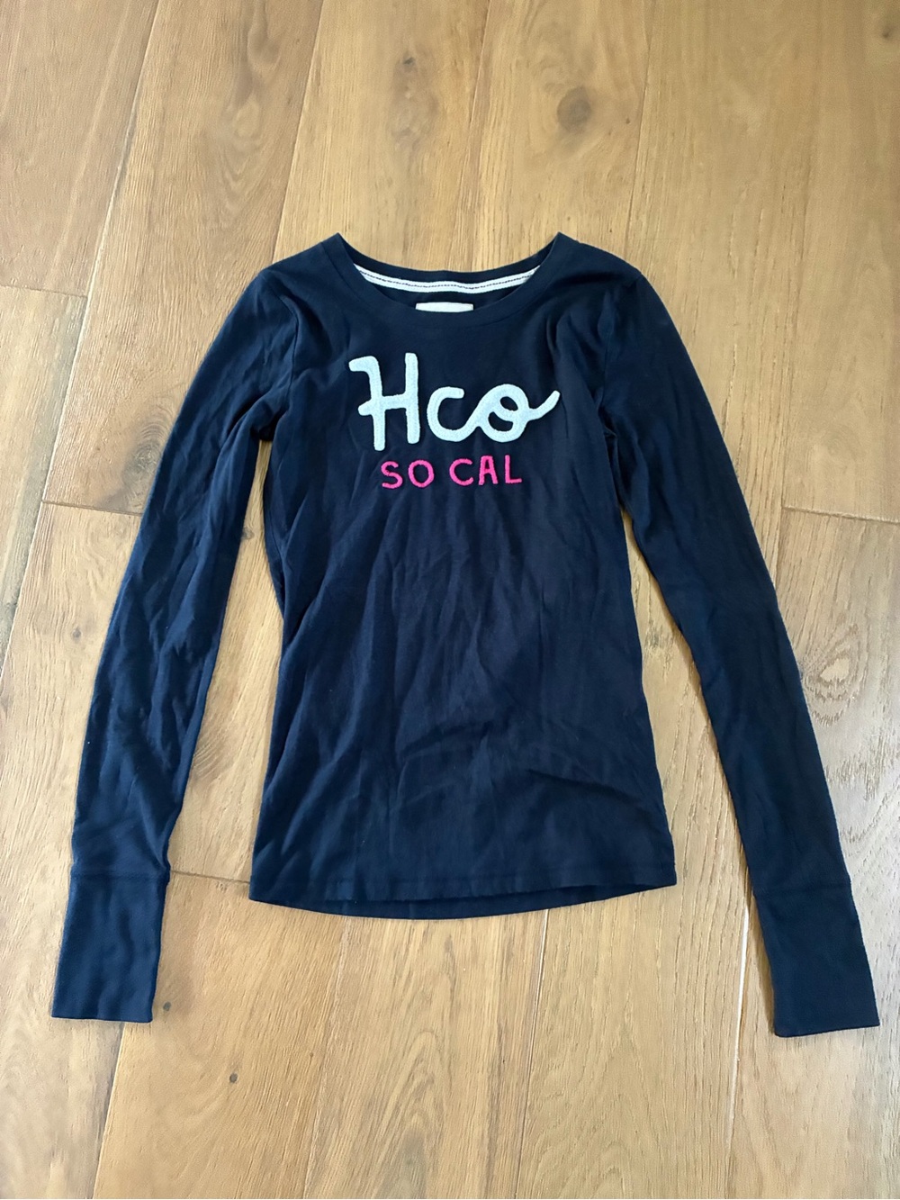 Hollister Navy Long-Sleeve Tee with Pink & White Logo